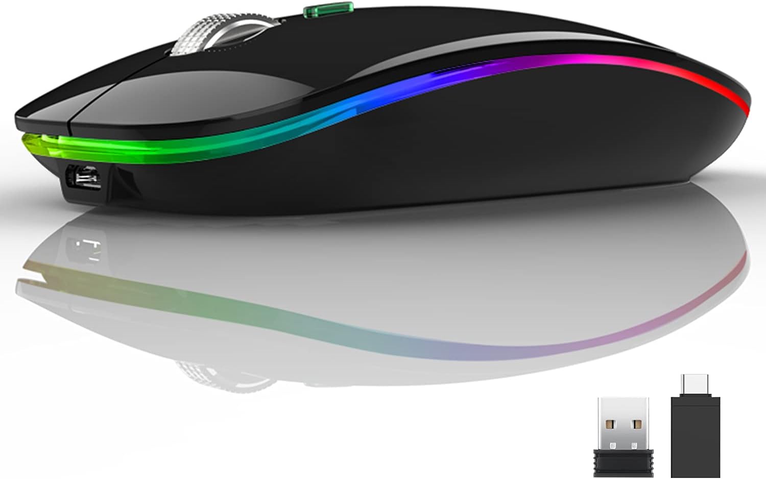 Rechargeable Wireless RGB Mouse – Silent Click, Dual Mode (USB + Type-C)